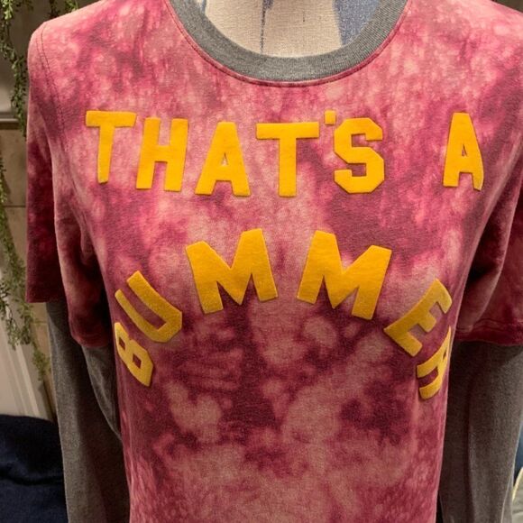 Urban Pipeline That's a Bummer pink bleached ringer tee with gray long sleeves L - Picture 2 of 8